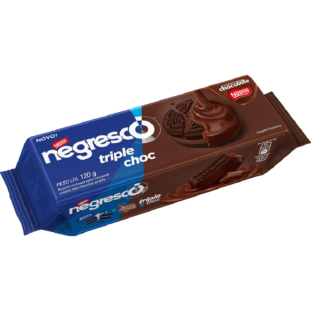 BISCOITO NEGRESCO CHOCOLATE COBERTO COM CHOCOLATE 120G NESTLE - docesvaz